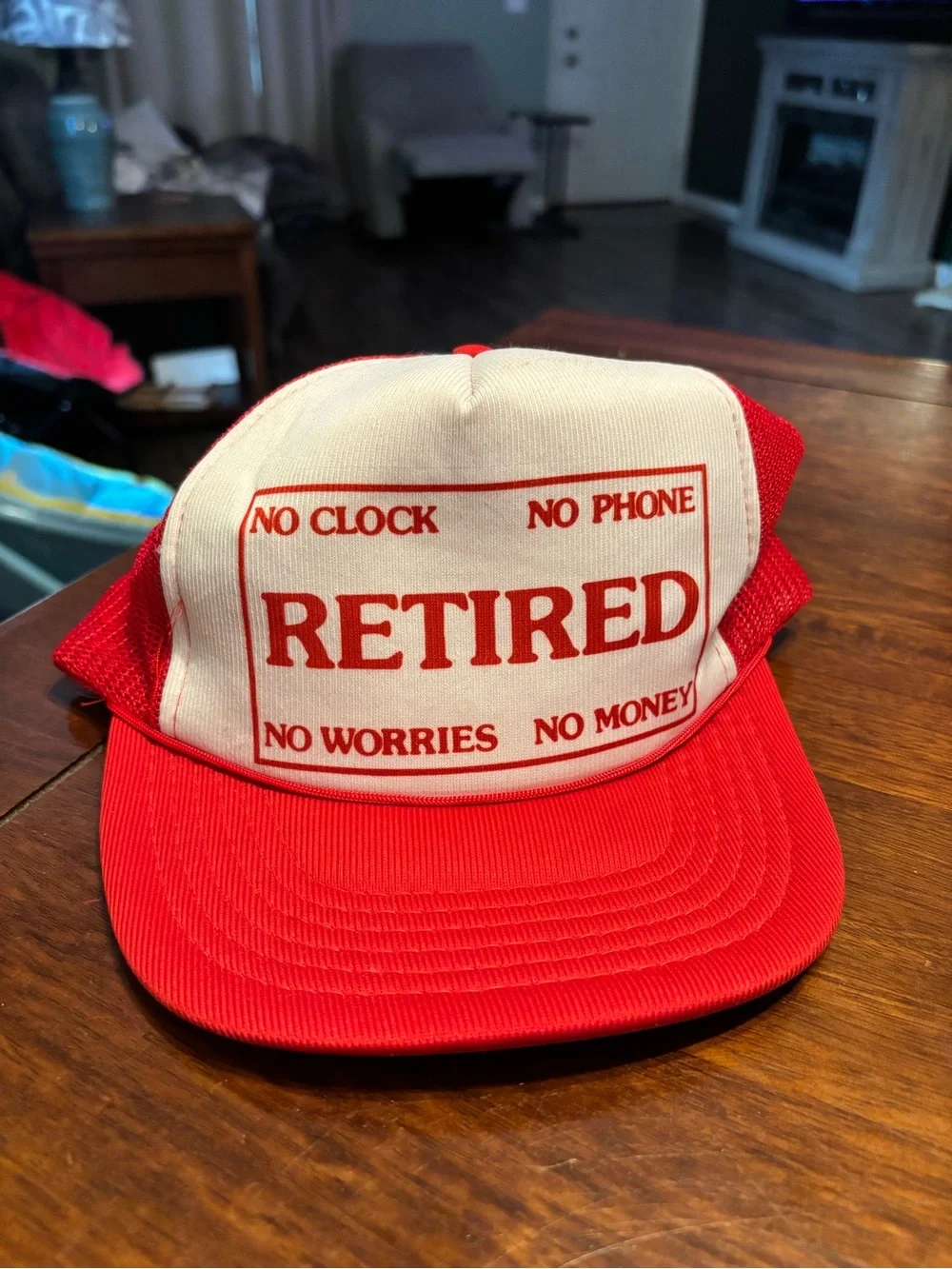Retired Graphic Trucker Hat - Red and Cream
